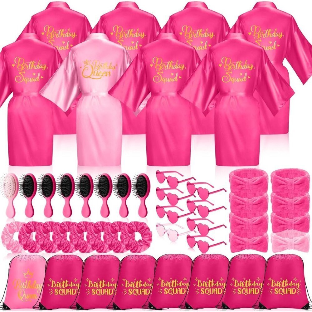 Women Birthday Robe Set Satin Hair Scrunchies Sunglasses Bag Spa Party